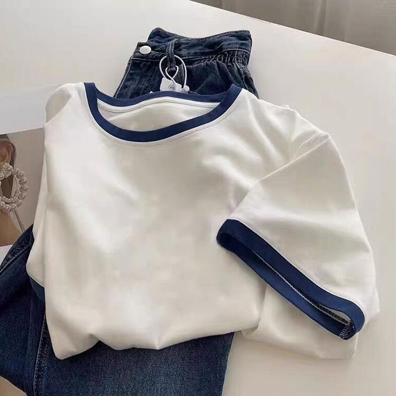 Women s Short Sleeve Cotton T-Shirt, Summer Patchwork Color Block Cuffs, College Style Top L
Women s Short Sleeve Cotton T-Shirt, Summer Patchwork Color Block Cuffs, College Style Top L