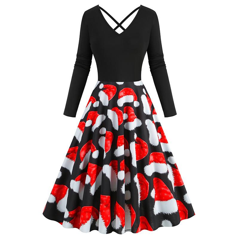 Рождественское нарядное женское платье, зимнее с V-образным вырезом, с длинным рукавом, черное, с лоскутным принтом, ретро платье-маятник XXL чёрный
Рождественское нарядное женское платье, зимнее с V-образным вырезом, с длинным рукавом, черное, с лоскутным принтом, ретро платье-маятник XXL чёрный