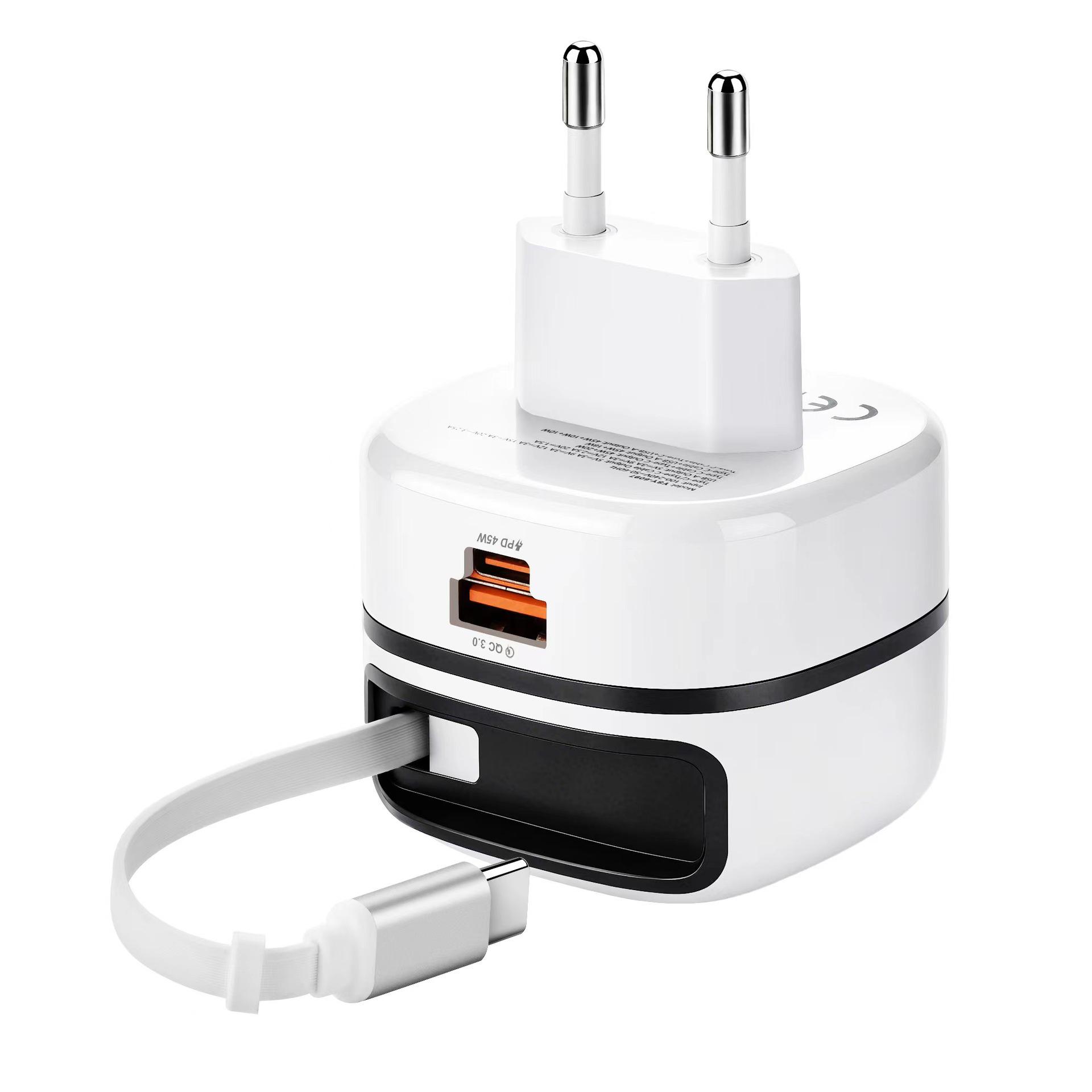 65W GaN Charger with Built-in Cable, Fast Charging Head for Apple & Samsung, EU/UK Plug
65W GaN Charger with Built-in Cable, Fast Charging Head for Apple & Samsung, EU/UK Plug