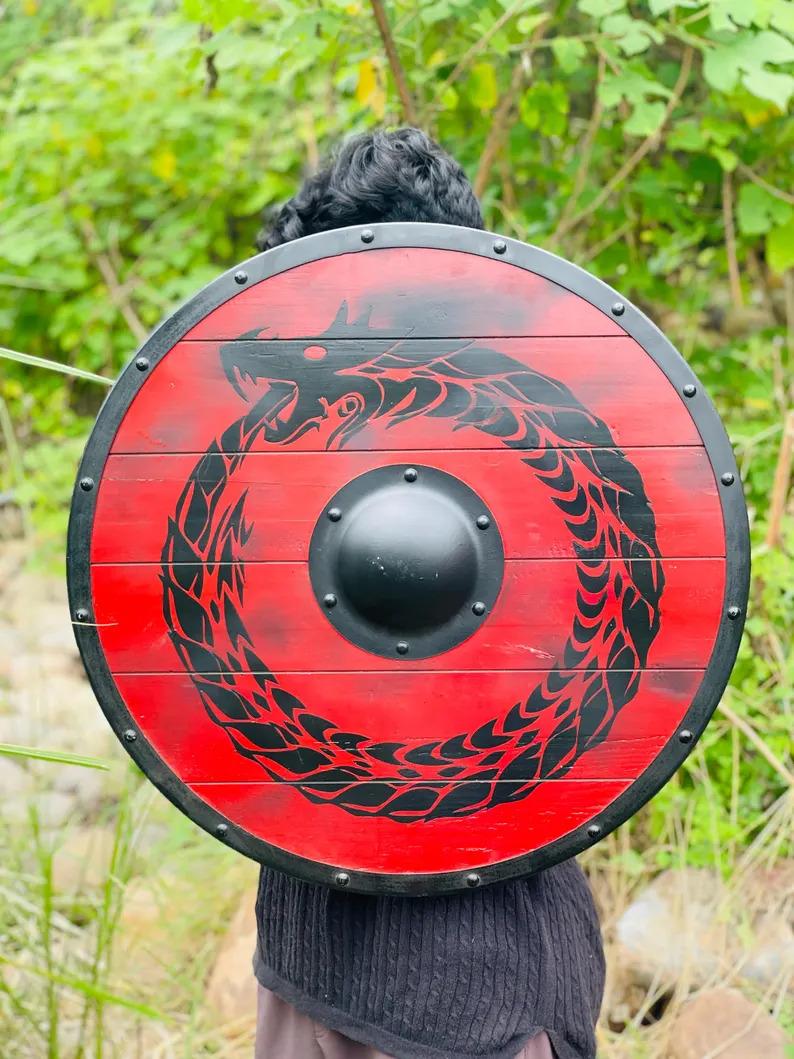 Dragon Viking Shield: Handcrafted Oak Wood Norse Decor червоний
Dragon Viking Shield: Handcrafted Oak Wood Norse Decor червоний