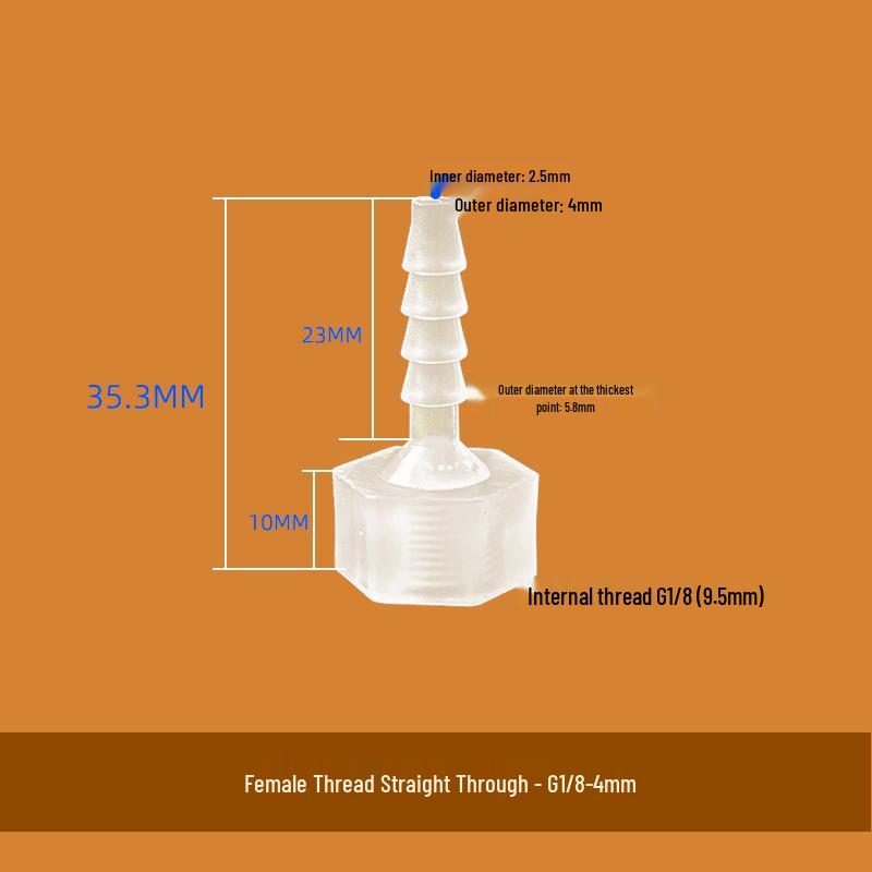 PP Female Thread Barb Hose Connector for Soft Silicone Tubing (1/8 1/4 3/8 3/4 )
PP Female Thread Barb Hose Connector for Soft Silicone Tubing (1/8 1/4 3/8 3/4 )