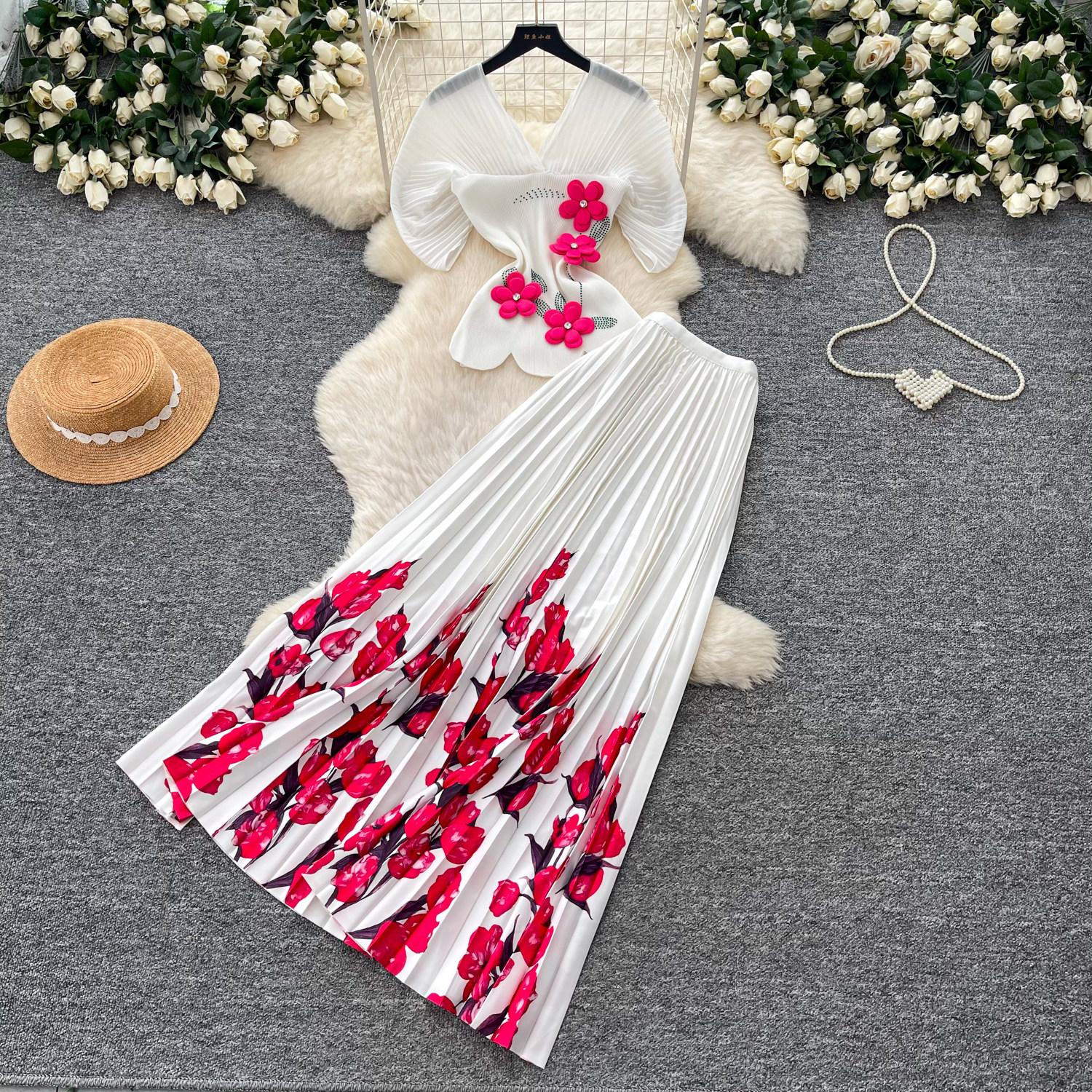 Miyake Pleated Two Pieces Skirt Suit Women 3D Flower Metal Batwing Sleeve High Stretch Blouse Tops + A-Line Maxi Skirt Sets One Size білий
Miyake Pleated Two Pieces Skirt Suit Women 3D Flower Metal Batwing Sleeve High Stretch Blouse Tops + A-Line Maxi Skirt Sets One Size білий