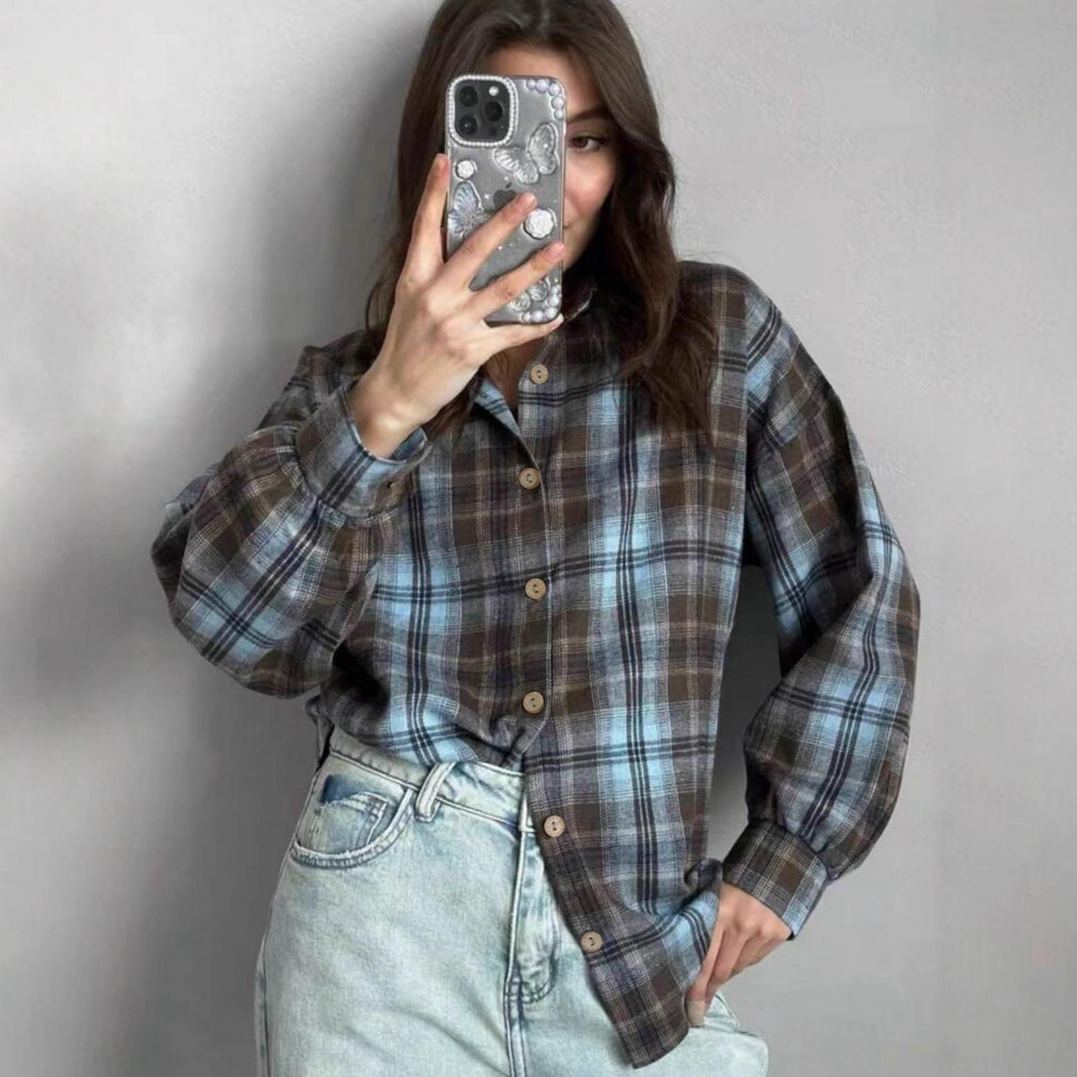 Women s Summer Plaid Retro Cardigan Shirt with Turn-Down Collar M
Women s Summer Plaid Retro Cardigan Shirt with Turn-Down Collar M