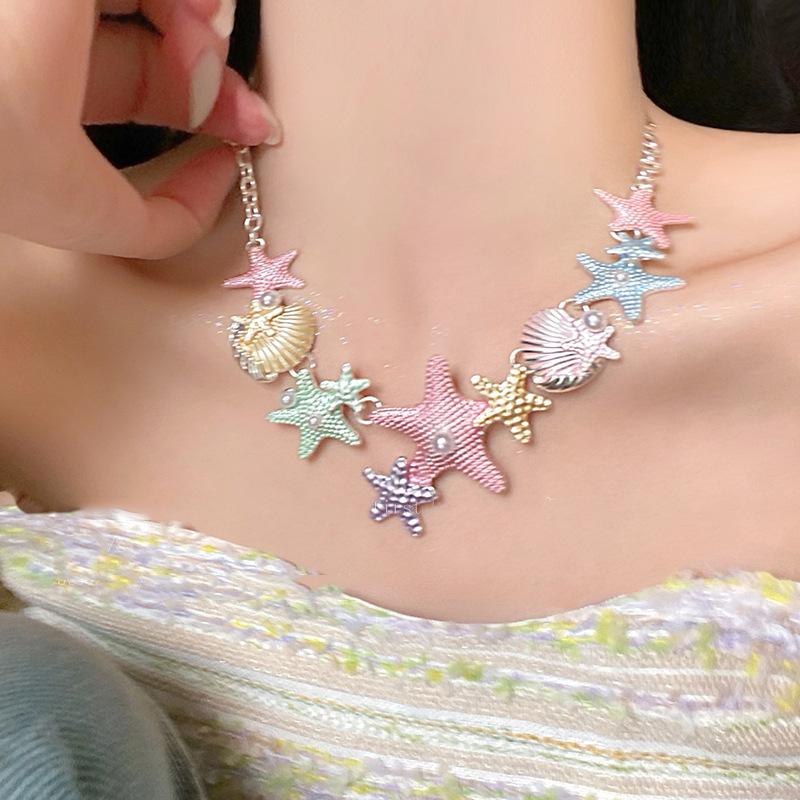 Spray paint colored pearl starfish shell pendant necklace summer seaside vacation collarbone chain fashion versatile earrings women
Spray paint colored pearl starfish shell pendant necklace summer seaside vacation collarbone chain fashion versatile earrings women