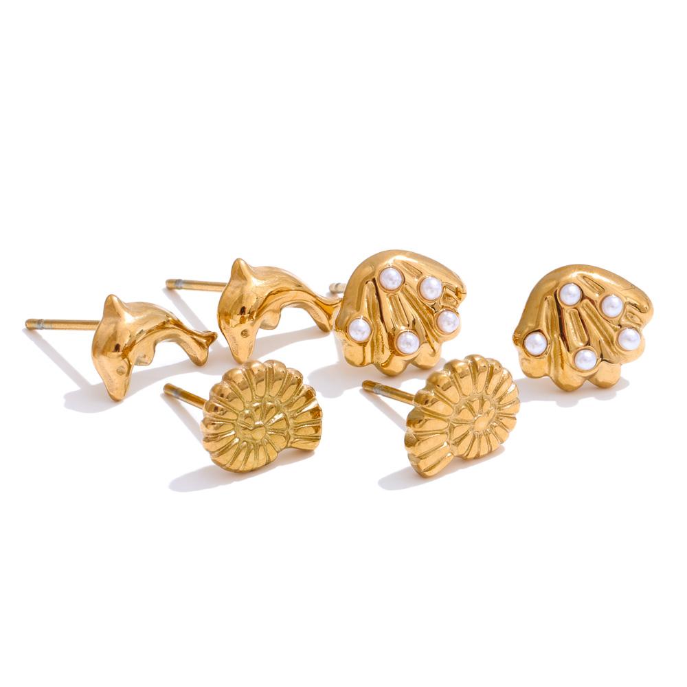 Yhpup Ocean Style Shell Conch Dolphin Stud Earrings One Set Ear Stacking Gold Color Summer Stainless Steel Studs Jewelry
Yhpup Ocean Style Shell Conch Dolphin Stud Earrings One Set Ear Stacking Gold Color Summer Stainless Steel Studs Jewelry