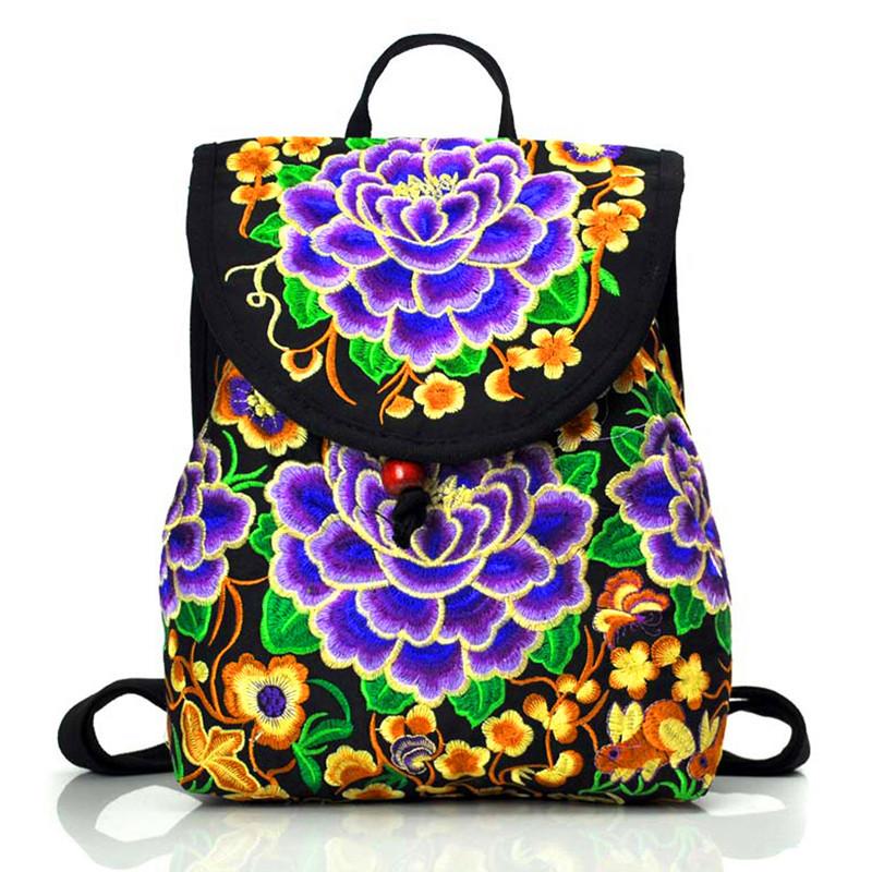 WTEMPO Рюкзаки с вышивкой в этническом стиле женские большие размеры красочные повседневные пляжные дорожные рюкзаки 23*13*29cm фиолетовый