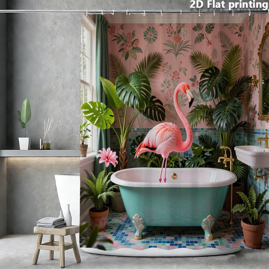Pink Flamingo Shower Curtain 1Pc Polyester 2D Flat Print 70.8X70.8 Tropical Plants On Pastel Pink Floral Background W60H190(CM)-1 Pcs
Pink Flamingo Shower Curtain 1Pc Polyester 2D Flat Print 70.8X70.8 Tropical Plants On Pastel Pink Floral Background W60H190(CM)-1 Pcs
