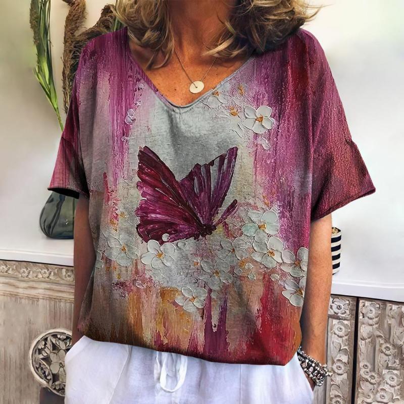 Women s T-shirt Summer V-neck Butterfly T-shirt Printed New Charming Top Large 4XL
Women s T-shirt Summer V-neck Butterfly T-shirt Printed New Charming Top Large 4XL