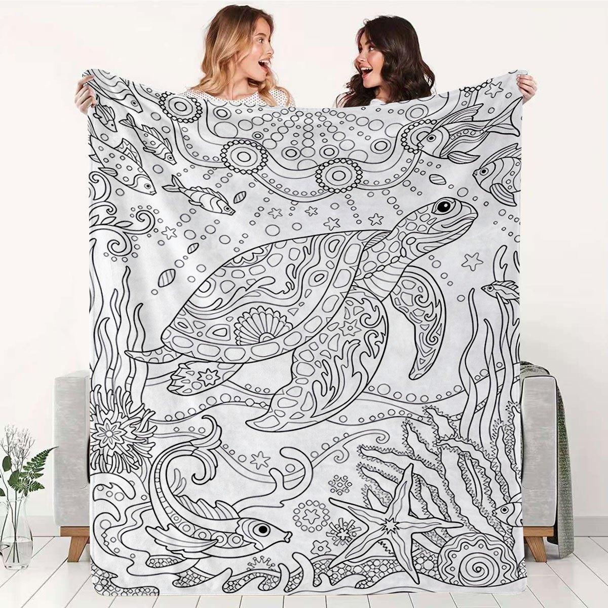 Ocean World Adult Coloring blanket with Sea Turtle Starfish Seahorse Patterns Thickened Flannel All-Season Warm Throw for Adults 100x150cm
Ocean World Adult Coloring blanket with Sea Turtle Starfish Seahorse Patterns Thickened Flannel All-Season Warm Throw for Adults 100x150cm