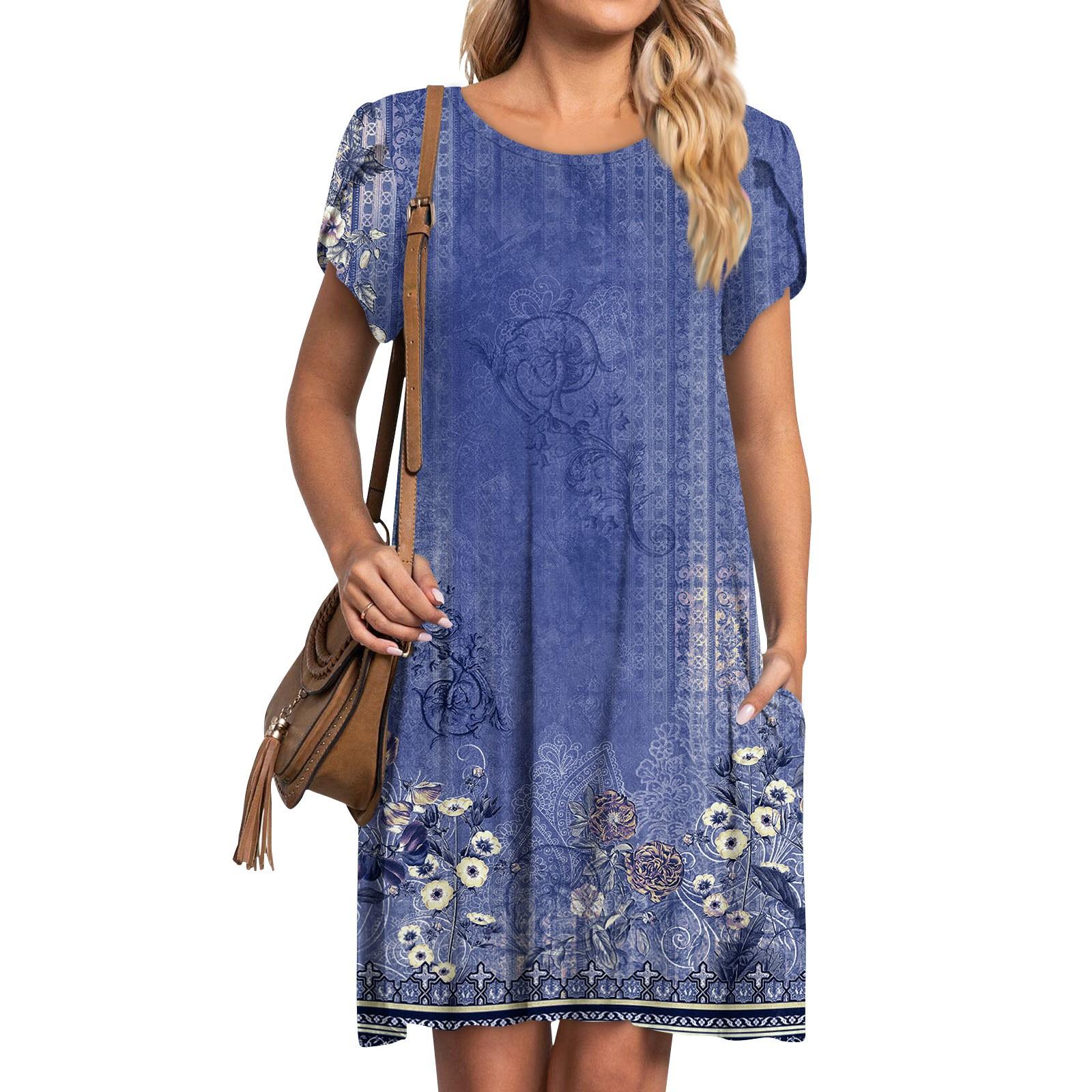 Women s Summer Round Neck T-shirt Round Neck Petal Sleeve Printed Dress With Pockets XL
Women s Summer Round Neck T-shirt Round Neck Petal Sleeve Printed Dress With Pockets XL