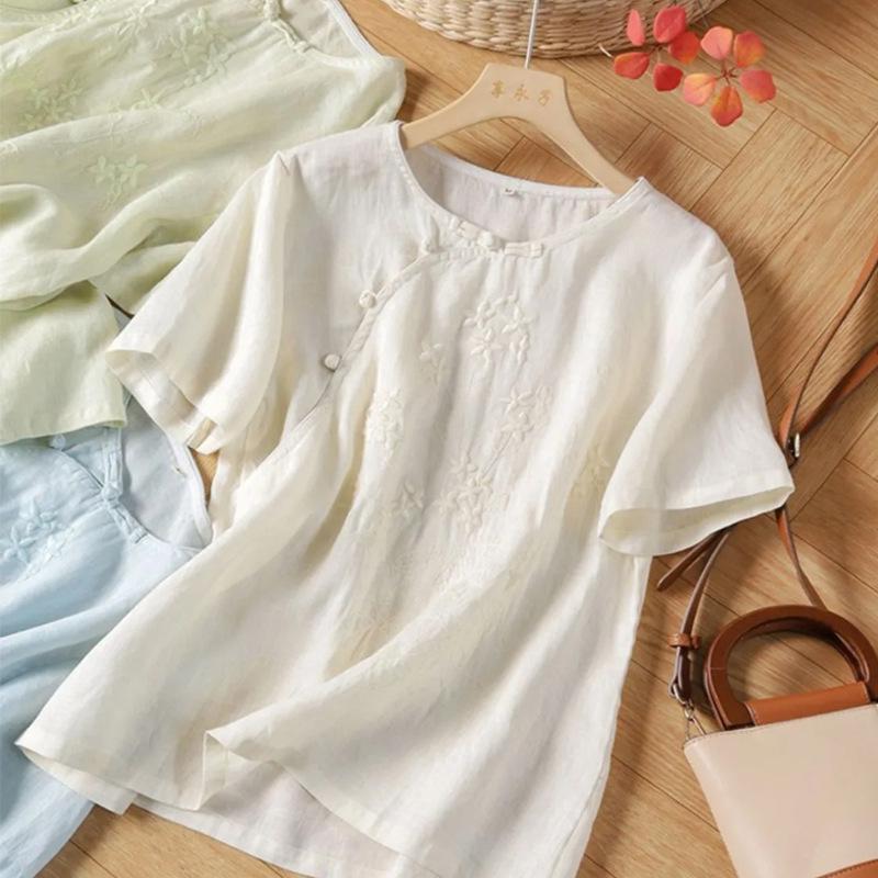 2024 Women s Retro Cotton Linen Embroidered Short Sleeve Top with Diagonal Placket and Frog Buttons XL 115-130 jin
2024 Women s Retro Cotton Linen Embroidered Short Sleeve Top with Diagonal Placket and Frog Buttons XL 115-130 jin