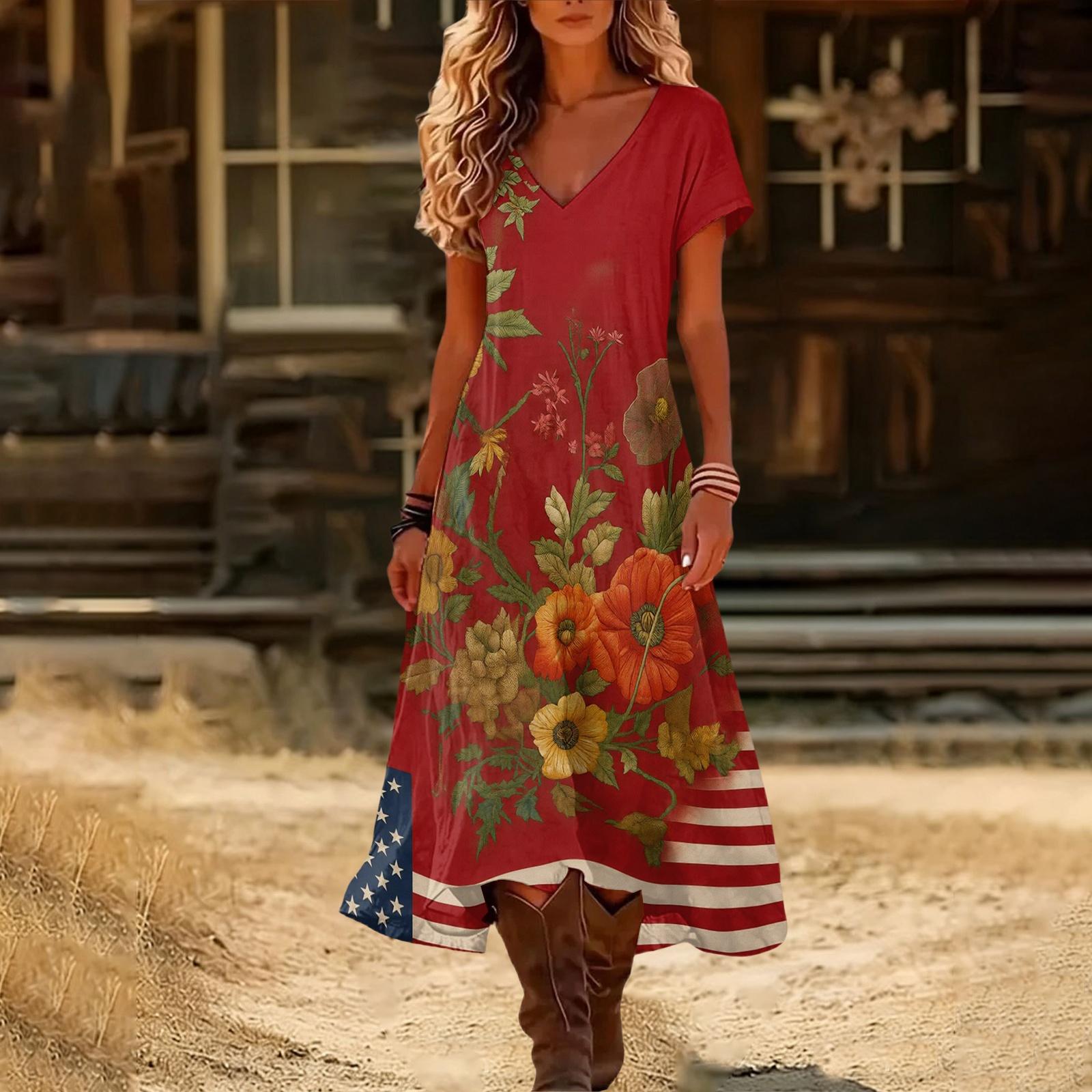 Women’s Short Sleeve V Neck Maxi Dress with Floral Print and Flag Pattern Casual Loose Fit Summer Dress XL
Women’s Short Sleeve V Neck Maxi Dress with Floral Print and Flag Pattern Casual Loose Fit Summer Dress XL