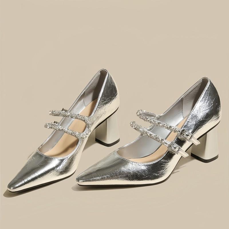 Silver Pointed Toe Rhinestone Double Buckle Block Heel Mary Jane Girls French Versatile Shallow Heel Single 34 серебряный
Silver Pointed Toe Rhinestone Double Buckle Block Heel Mary Jane Girls French Versatile Shallow Heel Single 34 серебряный