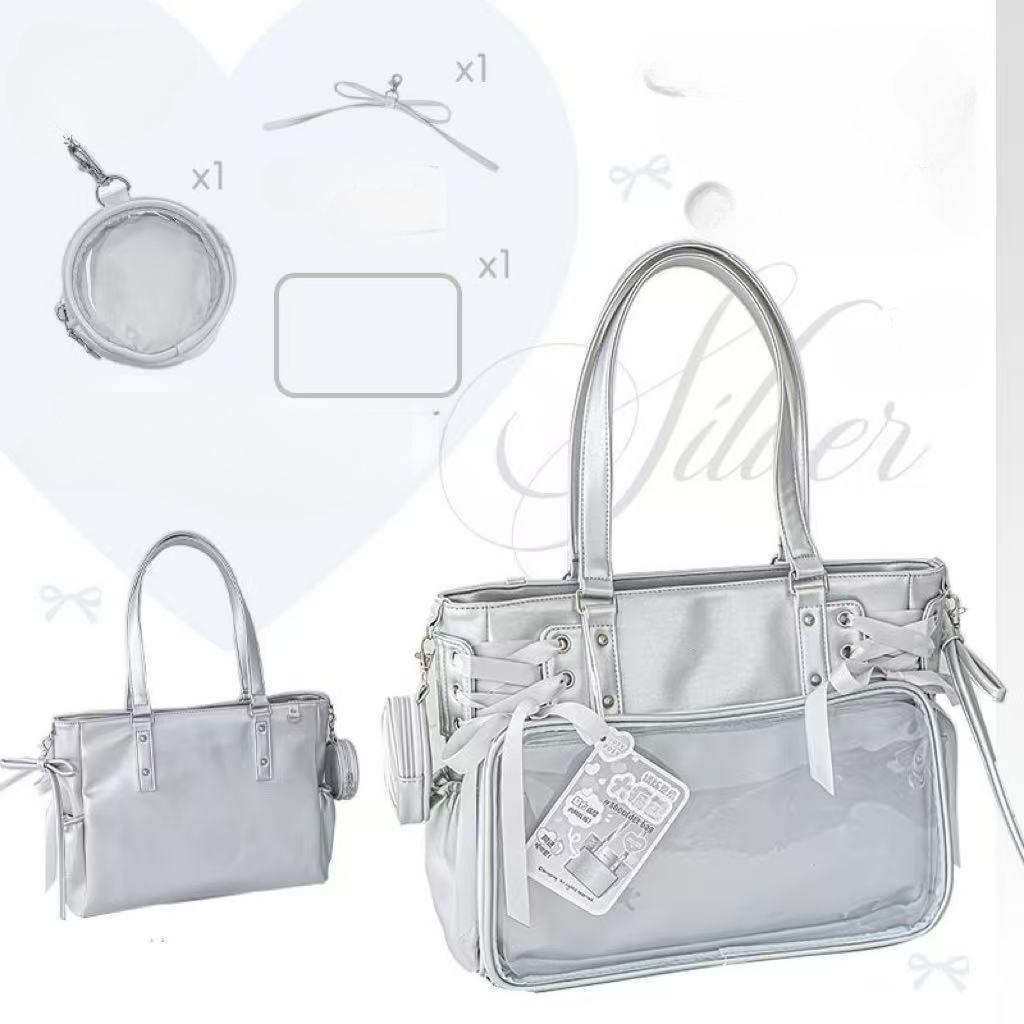 Sweet Cute Bow Shoulder Bags Women Horizontal Transparent Large Capacity Anime Ita Bag Ladies Harajuku Solid Color Handbag Chic 35x27cm срібний
Sweet Cute Bow Shoulder Bags Women Horizontal Transparent Large Capacity Anime Ita Bag Ladies Harajuku Solid Color Handbag Chic 35x27cm срібний