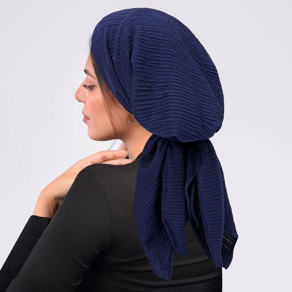 European and American wrinkled fabric curved tail hat solid color women s pullover hat Muslim double-layer pullover hat One Size темно-синього кольору
European and American wrinkled fabric curved tail hat solid color women s pullover hat Muslim double-layer pullover hat One Size темно-синього кольору