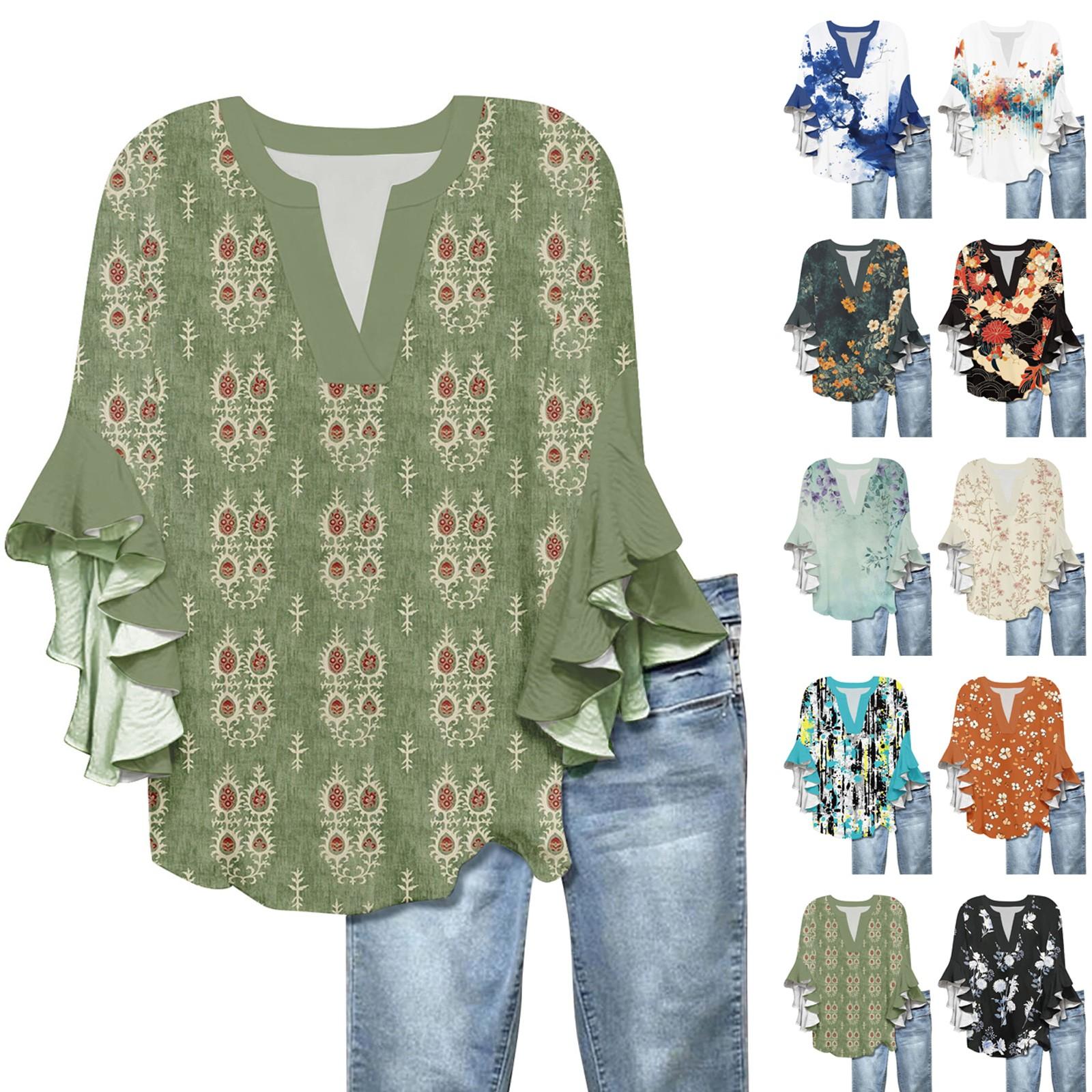 3/4 Sleeve Shirts For Women Cute Print Graphic Tees Blouses Casual Plus Size Basic Ruffled Sleeve Tops Pullover M
3/4 Sleeve Shirts For Women Cute Print Graphic Tees Blouses Casual Plus Size Basic Ruffled Sleeve Tops Pullover M