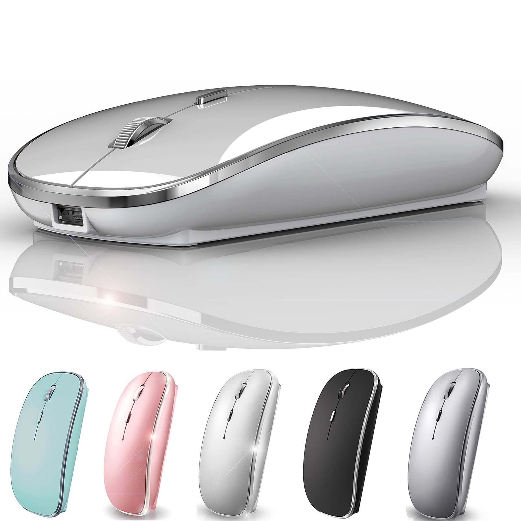 Wireless Bluetooth Mouse for iPad, Mac, MacBook Pro, MacBook Air, iMac, Chromebook, and Desktop Computers (Silver)
Wireless Bluetooth Mouse for iPad, Mac, MacBook Pro, MacBook Air, iMac, Chromebook, and Desktop Computers (Silver)