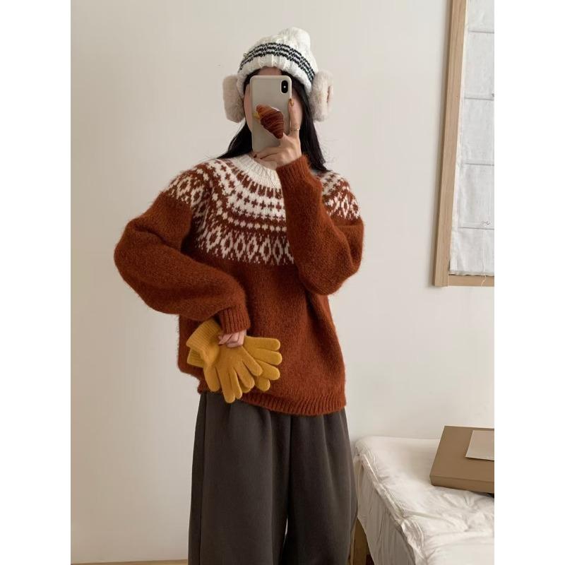 Vintage versatile Fair Island knitted pullover women s autumn and winter soft waxy loose lazy Christmas knitted sweater top women One size
Vintage versatile Fair Island knitted pullover women s autumn and winter soft waxy loose lazy Christmas knitted sweater top women One size