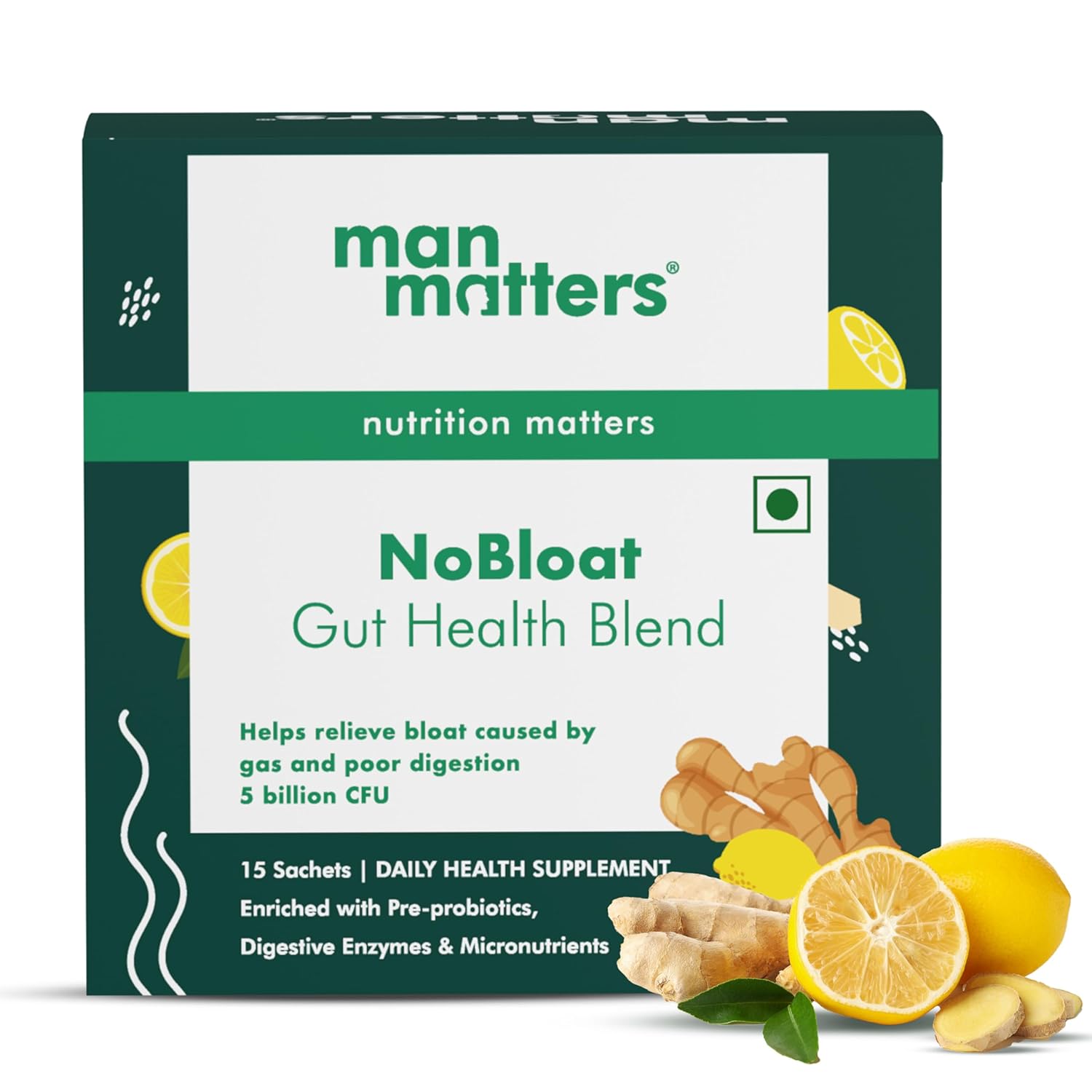 Man Matters NoBloat Gut Health Blend 5 Billion CFU 15 Sachets for Digestion, Immunity & Metabolism Support
Man Matters NoBloat Gut Health Blend 5 Billion CFU 15 Sachets for Digestion, Immunity & Metabolism Support