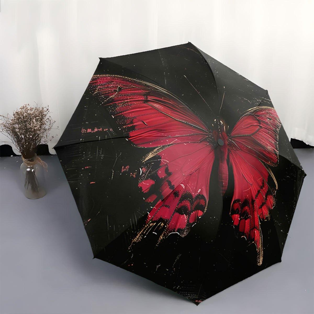 Automatic Open/Close Umbrella with One-Touch Button - Large Red Butterfly Pattern, Compact Folding Umbrella with Windproof Rib
Automatic Open/Close Umbrella with One-Touch Button - Large Red Butterfly Pattern, Compact Folding Umbrella with Windproof Rib