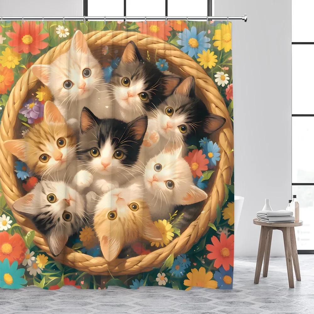 Cute Cats Shower Curtains Vintage Art Floral Plant Pet Garden Scenery Polyester Fabric Bathroom Curtain Decorative With Hooks W60H190(CM)-1 Pcs
Cute Cats Shower Curtains Vintage Art Floral Plant Pet Garden Scenery Polyester Fabric Bathroom Curtain Decorative With Hooks W60H190(CM)-1 Pcs