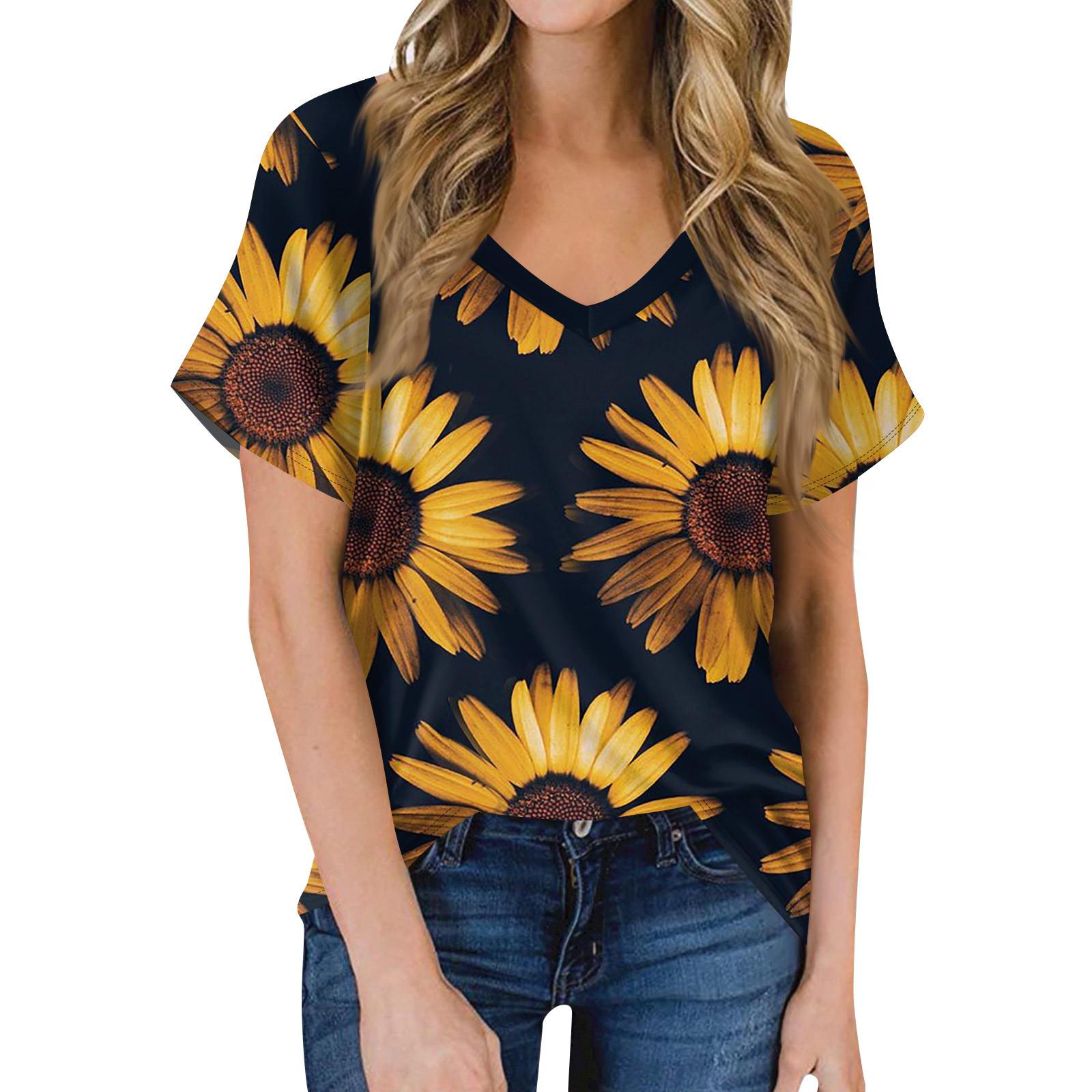 Жіноча футболка з короткими рукавами з квітковим принтом із соняшниковим принтом XL жовтий
Жіноча футболка з короткими рукавами з квітковим принтом із соняшниковим принтом XL жовтий