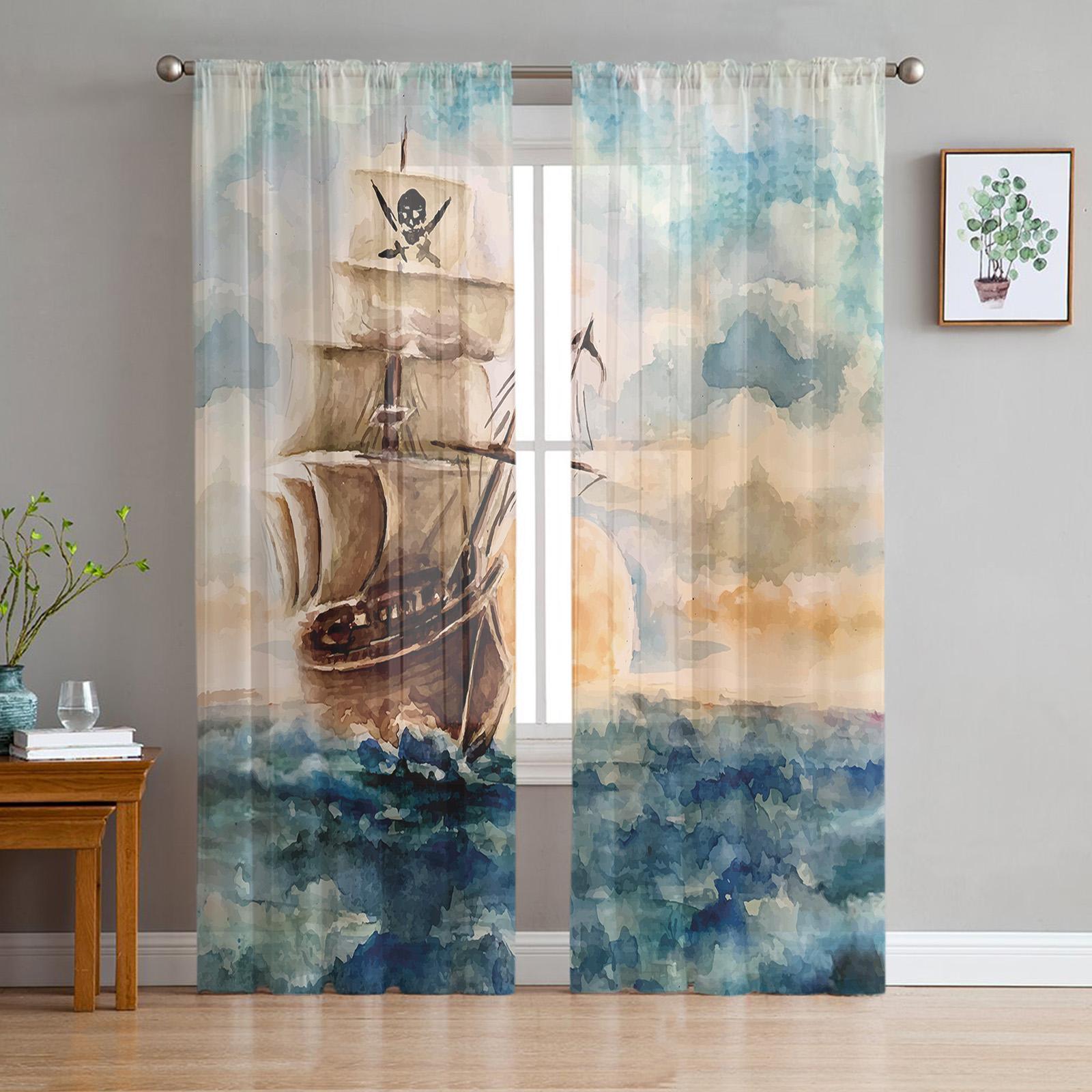 Oil Painting Style Pirate Boat Sheer Curtains for Living Room Decoration Window Curtains Kitchen Tulle Voile Organza Curtains W135 x H115cm x1
Oil Painting Style Pirate Boat Sheer Curtains for Living Room Decoration Window Curtains Kitchen Tulle Voile Organza Curtains W135 x H115cm x1