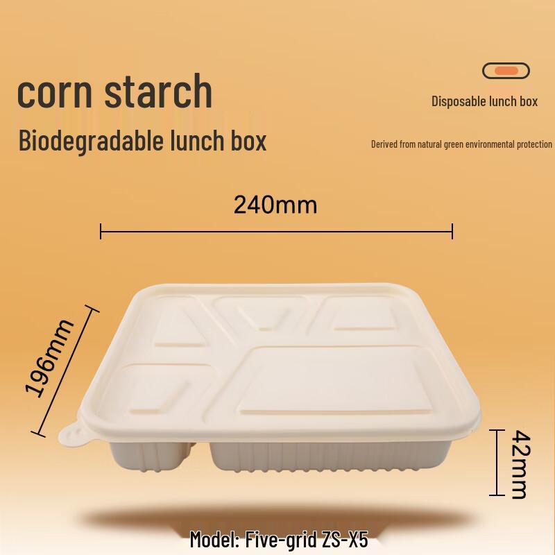 Corn Starch 5-Compartment Disposable Takeout Box
Corn Starch 5-Compartment Disposable Takeout Box