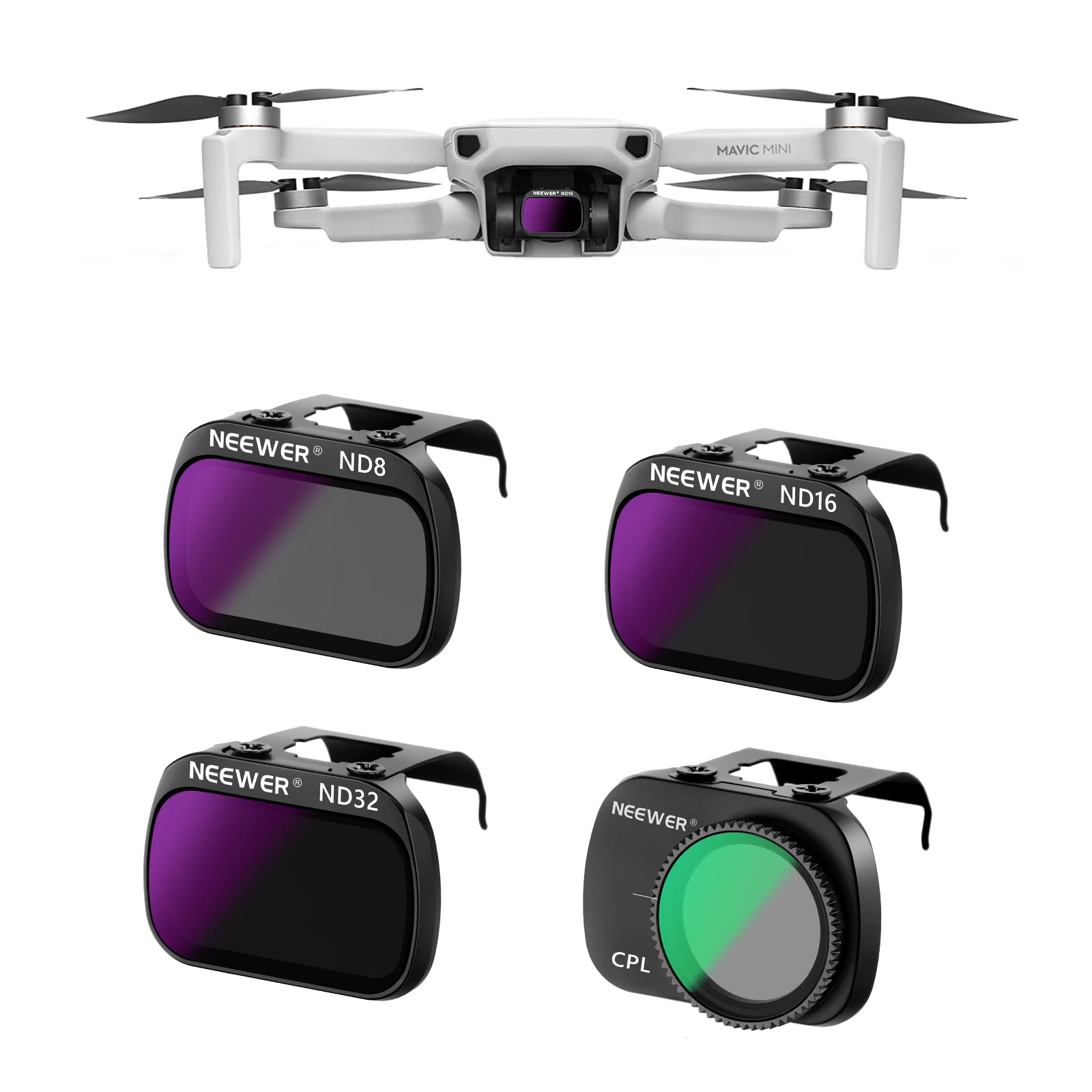 NEEWER 4 Pack ND Filter Set HD Optical Glass Filters Compatible with DJI Mavic Mini Mini 2 Mini SE Mini 2SE Multi-Coated ND8+ND16+ND32+CPL
NEEWER 4 Pack ND Filter Set HD Optical Glass Filters Compatible with DJI Mavic Mini Mini 2 Mini SE Mini 2SE Multi-Coated ND8+ND16+ND32+CPL