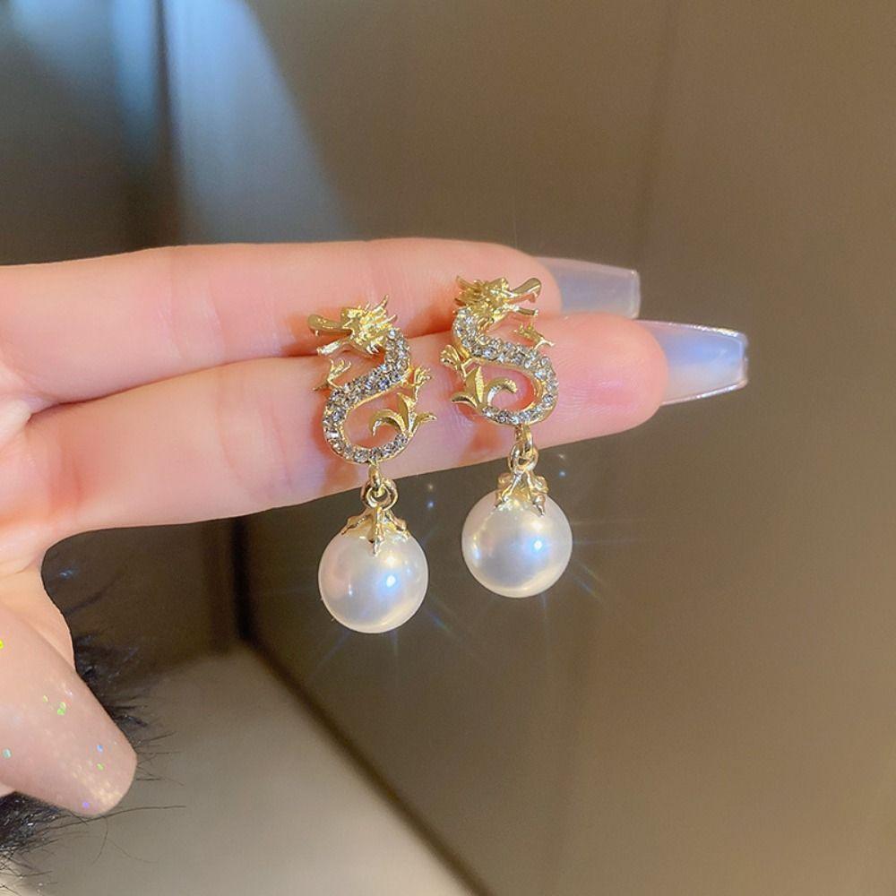 Personality Dragon Animal Totem Earring Chinese Style Imitated Pearl Pendant Earrings New Year 02
Personality Dragon Animal Totem Earring Chinese Style Imitated Pearl Pendant Earrings New Year 02