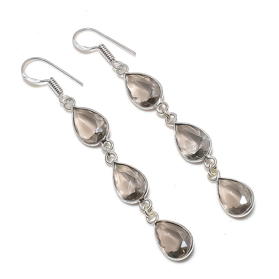 Серьги ручной работы из стерлингового серебра 925 пробы с натуральным дымчатым кварцем 2,76 дюйма S2a23 
Серьги ручной работы из стерлингового серебра 925 пробы с натуральным дымчатым кварцем 2,76 дюйма S2a23