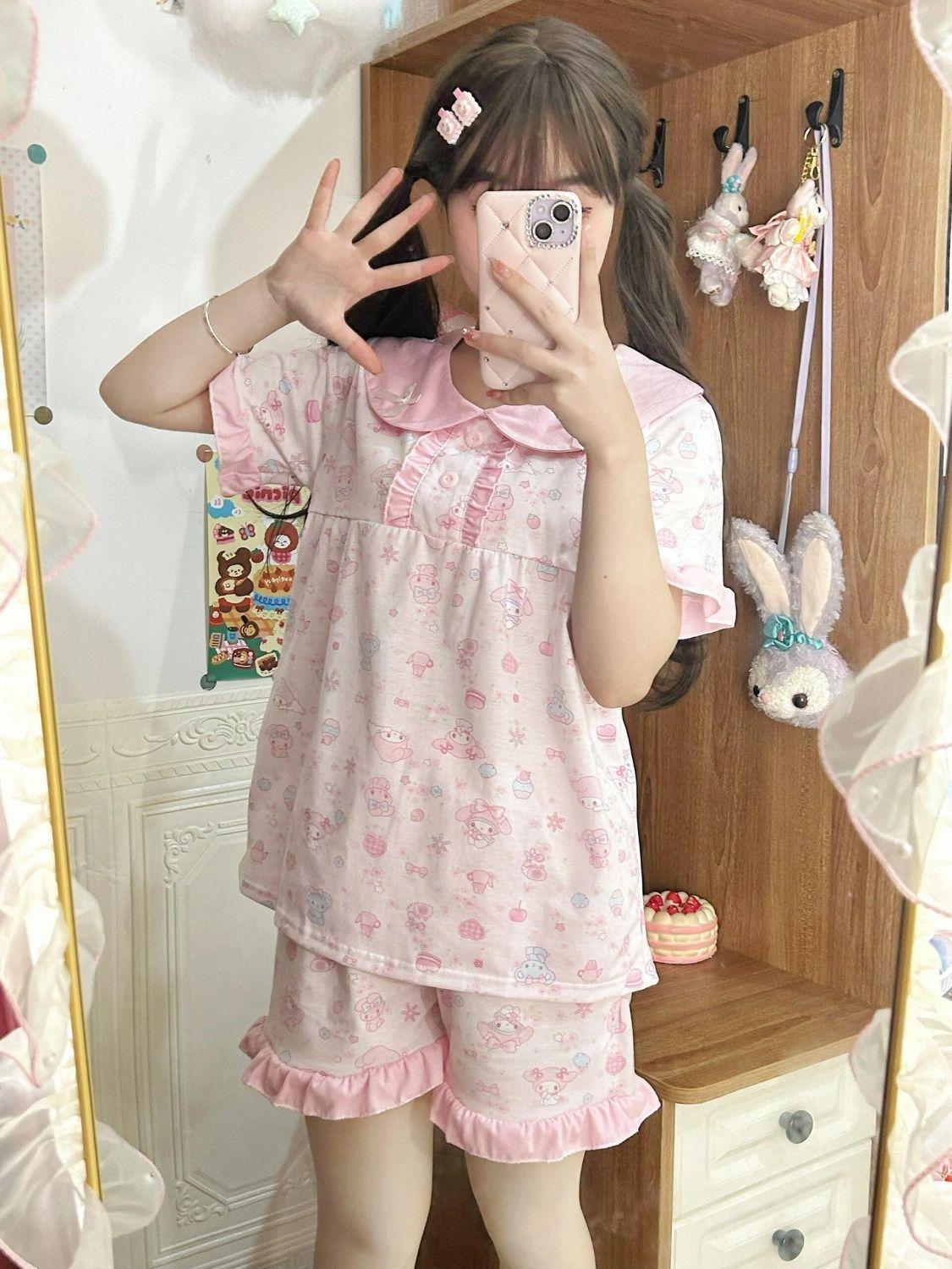 New full-printed pink Melody pajamas women s short-sleeved shorts doll collar two-piece princess style loungewear S
New full-printed pink Melody pajamas women s short-sleeved shorts doll collar two-piece princess style loungewear S