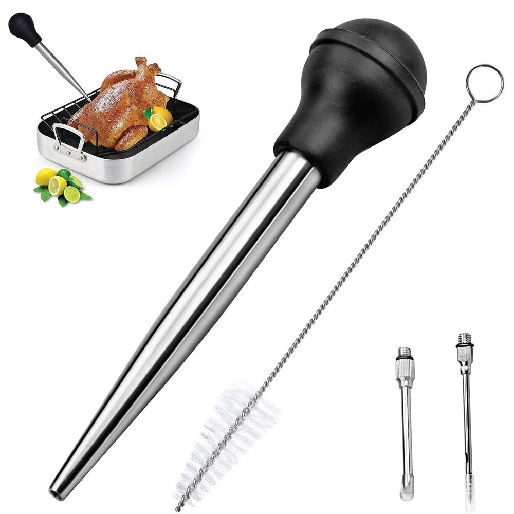 304 Stainless Steel Roasting Syringes, Sauce Pears Food Syringe Injection Needle with Cleaning Brush for Cooking
