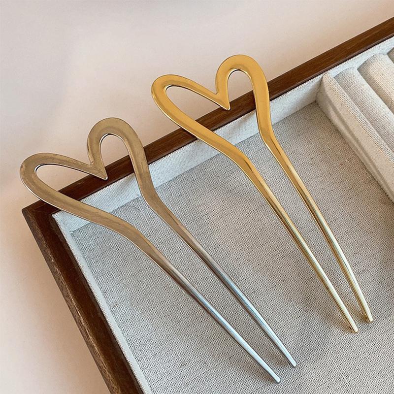Korean Hair Accessories Metal U Shape Hair Pins For Women Girls Silver Gold Color Hairwear Simple Heart Shaped Hair Sticks Gifts Size fits all
Korean Hair Accessories Metal U Shape Hair Pins For Women Girls Silver Gold Color Hairwear Simple Heart Shaped Hair Sticks Gifts Size fits all