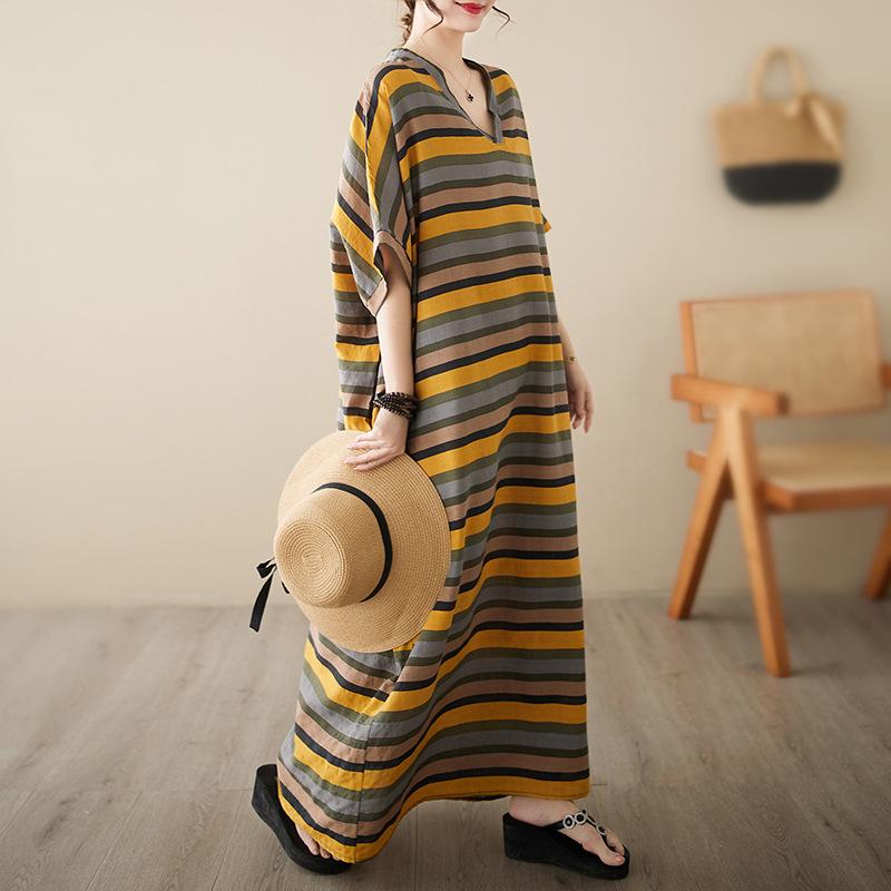 Striped V-Neck Plus Size Vacation Dress - Women’s Loose Beachwear Plus Size, One Size
Striped V-Neck Plus Size Vacation Dress - Women’s Loose Beachwear Plus Size, One Size