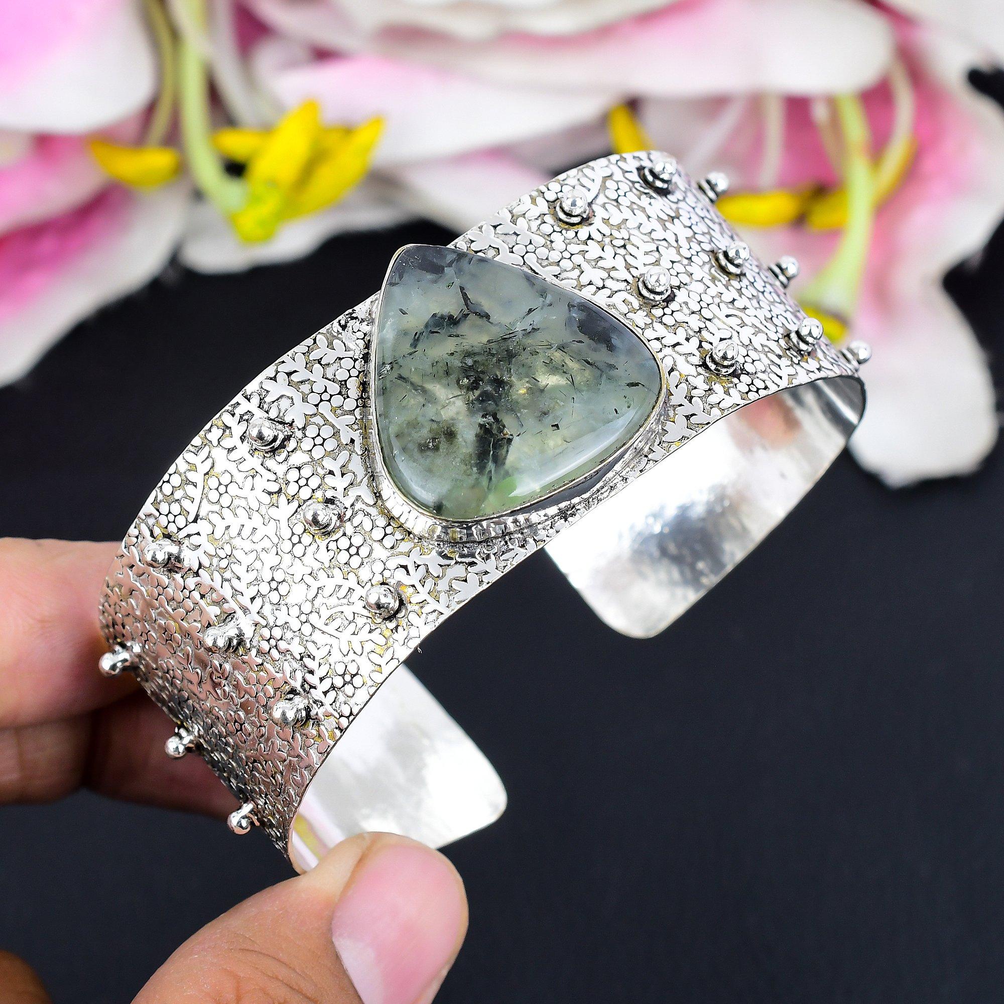 Prehnite Gemstone Handmade 925 Sterling Silver Cuff Bangle Adjustable KG-1866
Prehnite Gemstone Handmade 925 Sterling Silver Cuff Bangle Adjustable KG-1866