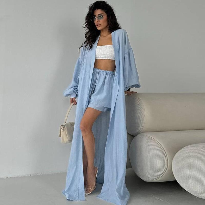 Casual Women Long Cardigan Shorts Set Balloon-Sleeved Lace Up Short Pants Solid Sets 2025 Summer Lady Elegant 2 Pieces Suit S синій
Casual Women Long Cardigan Shorts Set Balloon-Sleeved Lace Up Short Pants Solid Sets 2025 Summer Lady Elegant 2 Pieces Suit S синій