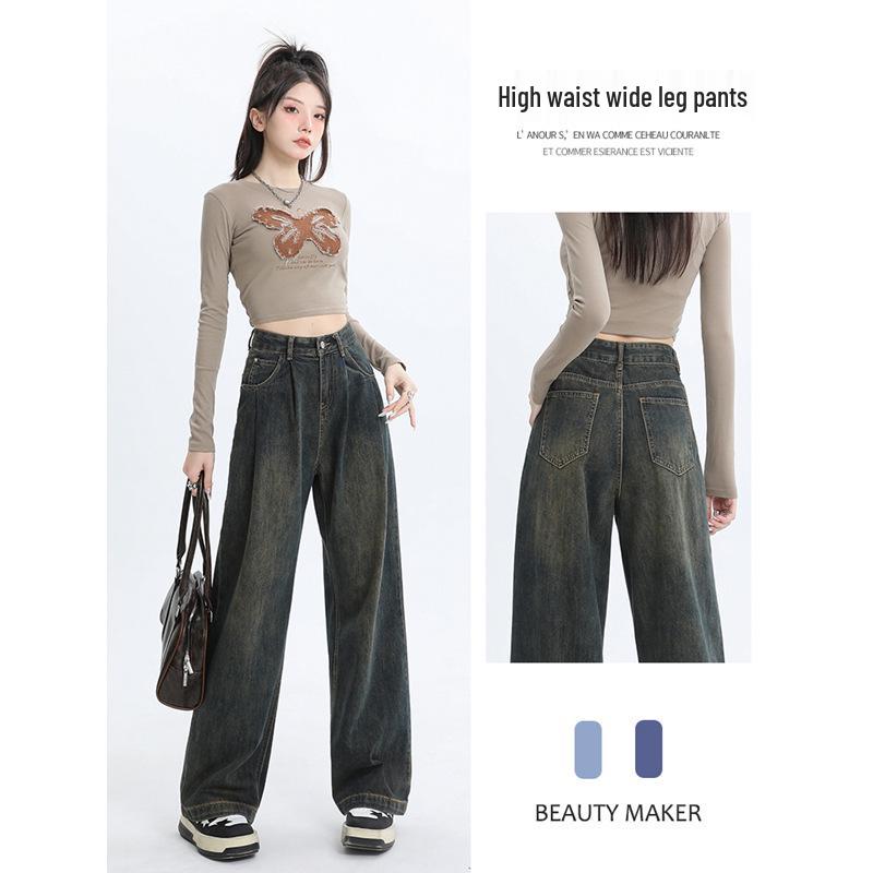 Cement Gray High Waist Wide Leg Jeans for Women - Spring/Autumn Retro Pleated Casual Floor-Length Trousers L
Cement Gray High Waist Wide Leg Jeans for Women - Spring/Autumn Retro Pleated Casual Floor-Length Trousers L