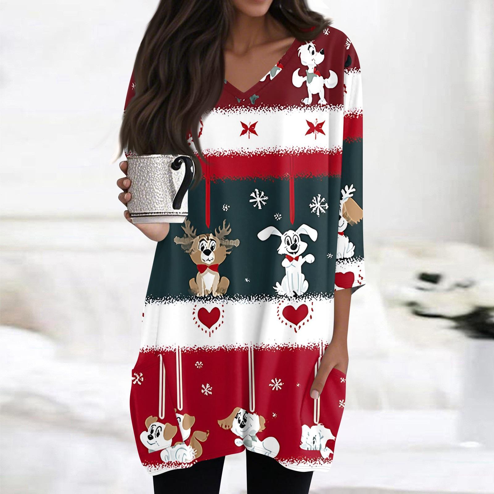 Женские топы с V-образным вырезом и рукавом 3/4, повседневные блузки средней длины, модные туники с рождественским принтом и карманами XXL
Женские топы с V-образным вырезом и рукавом 3/4, повседневные блузки средней длины, модные туники с рождественским принтом и карманами XXL