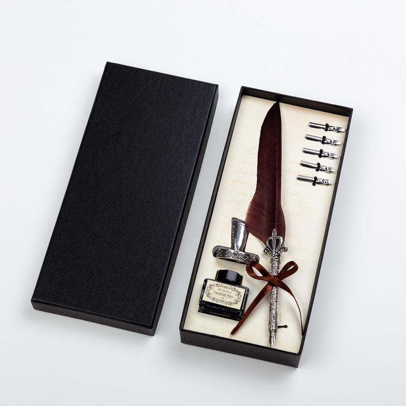Goose Feather Pen Set with Carved Base and Stainless Steel Nibs - Unique Gift
Goose Feather Pen Set with Carved Base and Stainless Steel Nibs - Unique Gift
