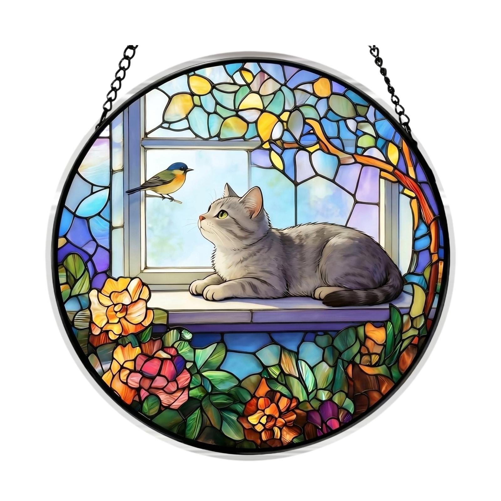 Acrylic Puzzle Hanging Ornament Cat and Floral Series Stained Glass Style Decorative Art for Home Wall Window Display Gift One Size
Acrylic Puzzle Hanging Ornament Cat and Floral Series Stained Glass Style Decorative Art for Home Wall Window Display Gift One Size