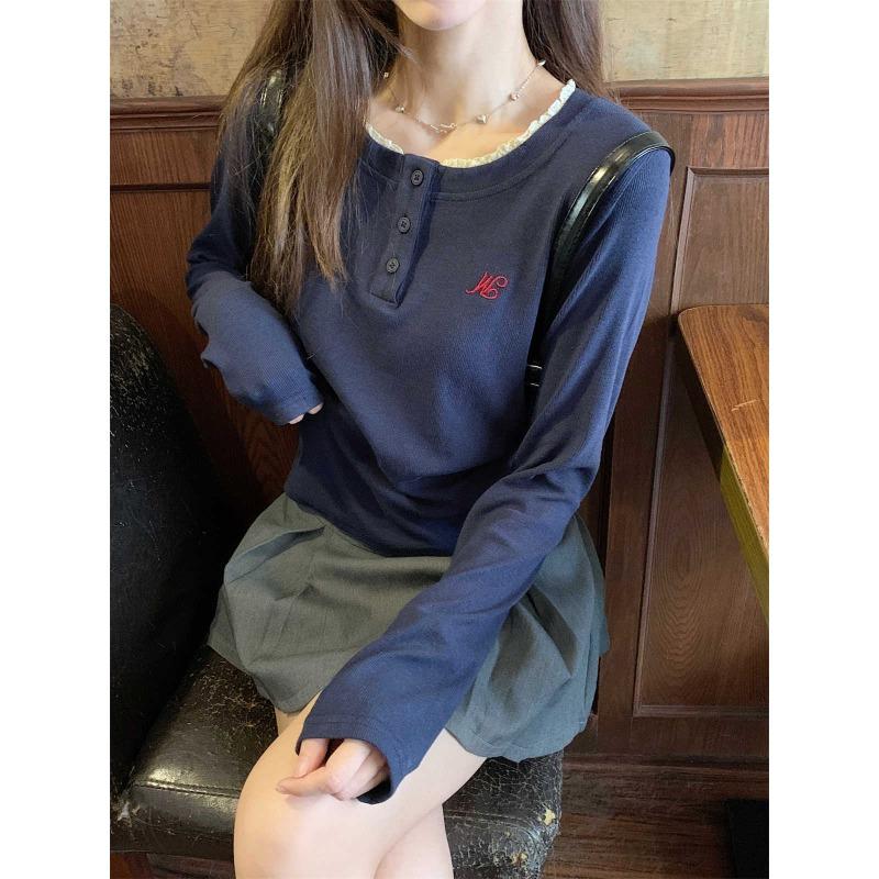 Design Embroidered Top Women s Spring Lace Half Open Neck Button Long Sleeve T-Shirt Bottom Shirt XL темно-синього кольору
Design Embroidered Top Women s Spring Lace Half Open Neck Button Long Sleeve T-Shirt Bottom Shirt XL темно-синього кольору