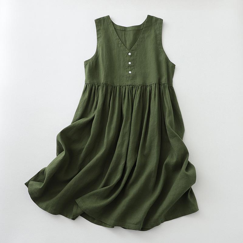V-neck Vest Skirt Front and Back Two Wear Age-reducing Literary Suspender Skirt Japanese Linen Sleeveless Dress Women S темно-зелений колір
V-neck Vest Skirt Front and Back Two Wear Age-reducing Literary Suspender Skirt Japanese Linen Sleeveless Dress Women S темно-зелений колір