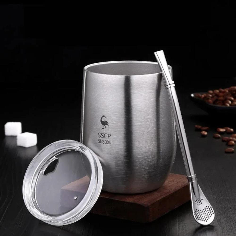 Чашка для чая Yerba Mate с двойными стенками из нержавеющей стали 304 с крышкой, термостойкая переносная кружка для чая с соломинкой и кисточкой
Чашка для чая Yerba Mate с двойными стенками из нержавеющей стали 304 с крышкой, термостойкая переносная кружка для чая с соломинкой и кисточкой