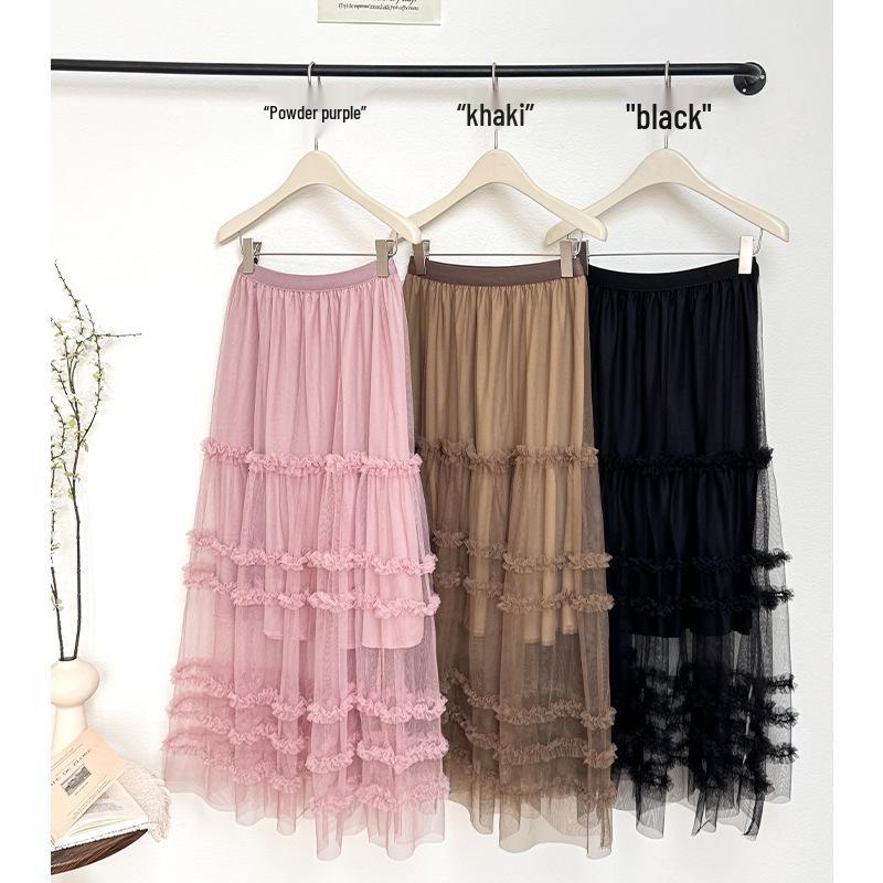 2026 Spring/Summer Black Ruffled Mesh A-line Midi Skirt with Elastic Waist and Layered Design One Size розовый
2026 Spring/Summer Black Ruffled Mesh A-line Midi Skirt with Elastic Waist and Layered Design One Size розовый