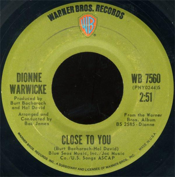7inch Record DIONNE WARWICK - Close To You / If We Only Have Love WB7560 Warner Bros. Re 1972 US Soul/Funk Used
7inch Record DIONNE WARWICK - Close To You / If We Only Have Love WB7560 Warner Bros. Re 1972 US Soul/Funk Used