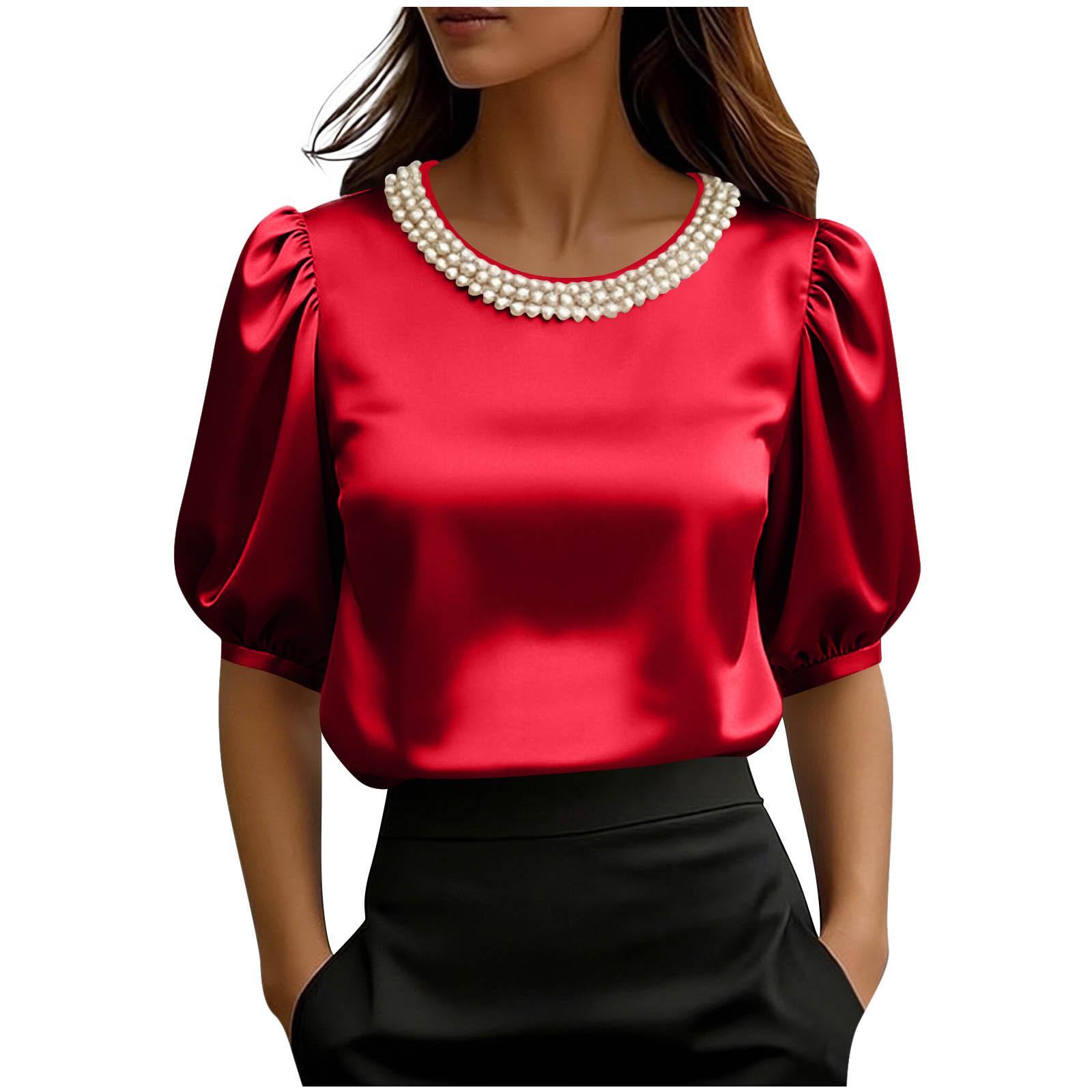 Women s Fashionable Loose-Fit Satin Short-Sleeve T-Shirt With Pearl Collar S винний
Women s Fashionable Loose-Fit Satin Short-Sleeve T-Shirt With Pearl Collar S винний