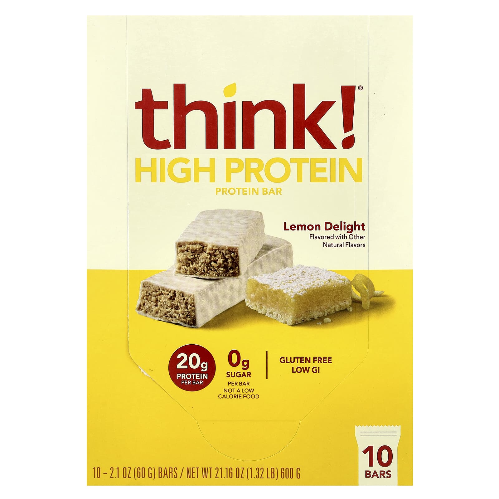 Think!, High Protein Bar, Lemon Delight, 10 Bars, 60G (2.1Oz) Each
Think!, High Protein Bar, Lemon Delight, 10 Bars, 60G (2.1Oz) Each