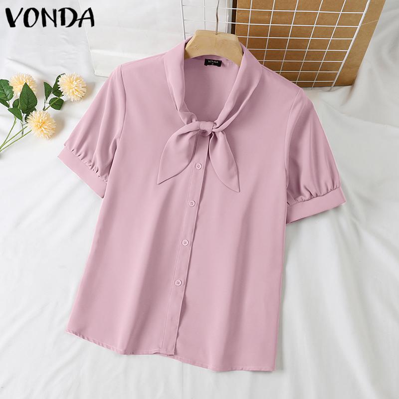 VONDA летние женские пышные однотонные рубашки с короткими рукавами, топы 
VONDA летние женские пышные однотонные рубашки с короткими рукавами, топы