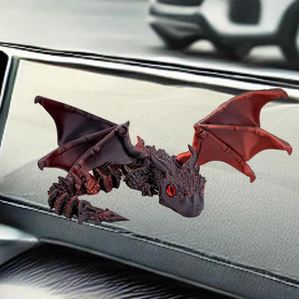 1pc 3D Printed Winged Carriage Dragon Figurine With Random Eyes, Art Deco Resin Dragon Sculpture, Tabletop Animal Theme Decor